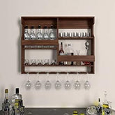 ONIJA Wooden Wall Mounted Wine Rack, Bar Cabinet with Glass Storage, Wall Hanging Mini Bar Reverse Glass Hanging Organizer for Home Wine Rack/Holder Size 30 x 24 Inch (Rose Wood) (Mahogany)
